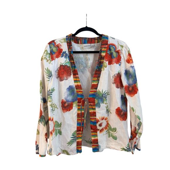 Chico's Tops - Chicos 100% Linen Vibrant Floral Tropical Beach Blouse Shirt Top Size 1 Medium